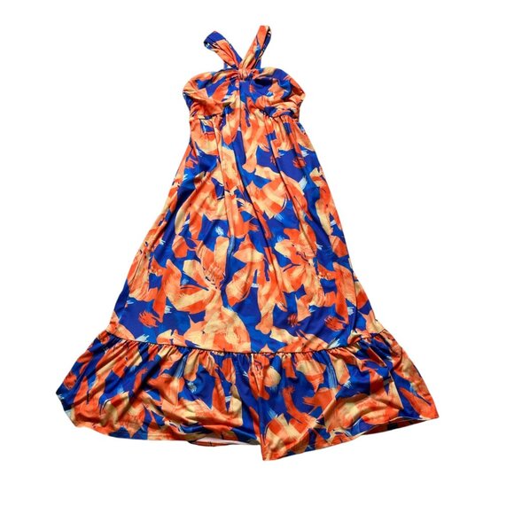 Grace Karin Womens Floral Print Halter Maxi Dress Size Small blue and orange - Picture 5 of 6